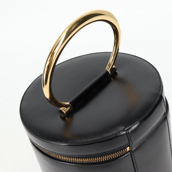 CELINE Vanity Cosmetic Pouch Leather Black Gold Auth 125415V - Picture 7 of 16